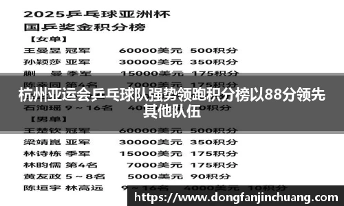杭州亚运会乒乓球队强势领跑积分榜以88分领先其他队伍